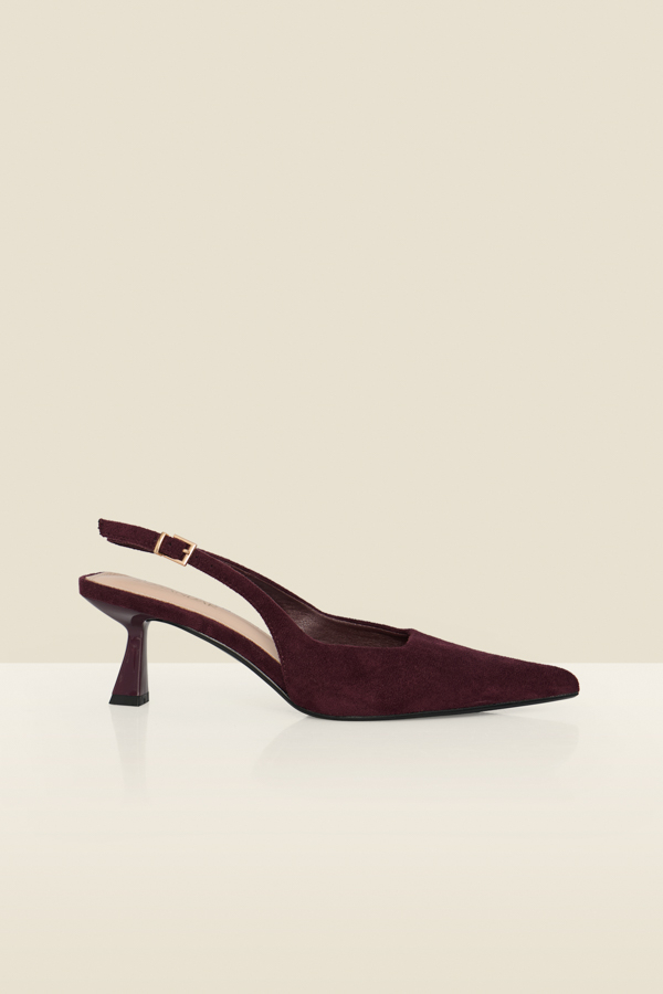 Burgundy Faux Suede Kitten Heel Slingback Court Shoes