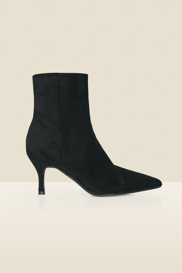 Black Faux Suede Mid Stiletto Heel Ankle Boots