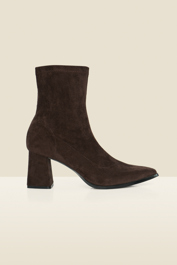 Chocolate Brown Faux Suede Block Heel Ankle Boots