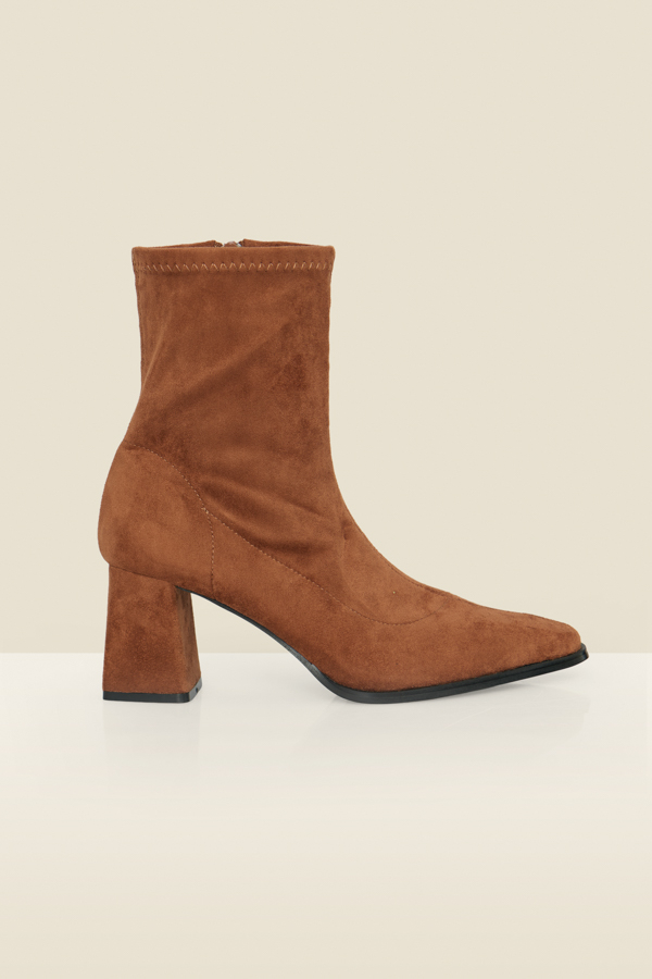 Tan Faux Suede Block Heel Ankle Boots