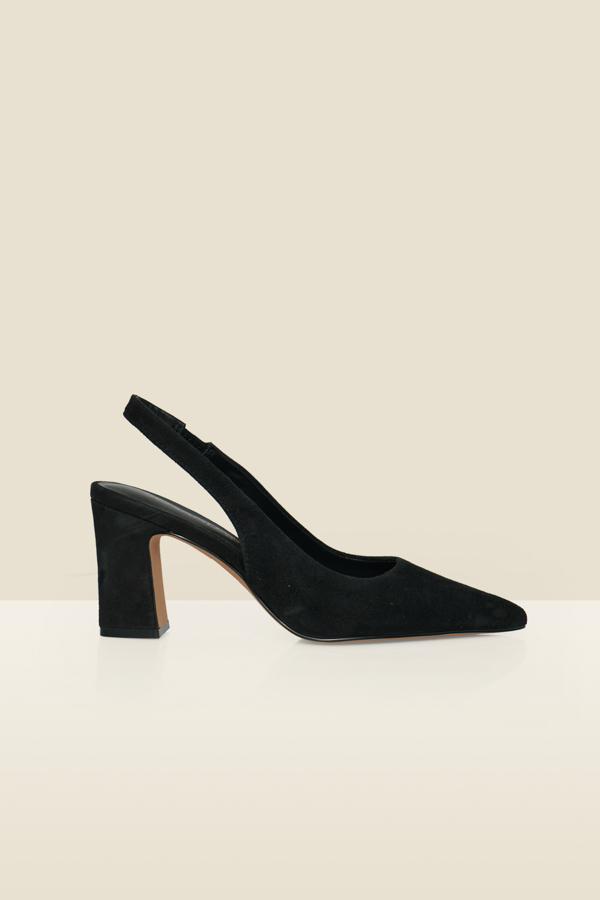 Black Suede Block Heel Slingback Court Shoes