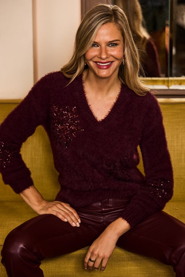 Burgundy Fluffy Knit Sequin Snowflake Jumper