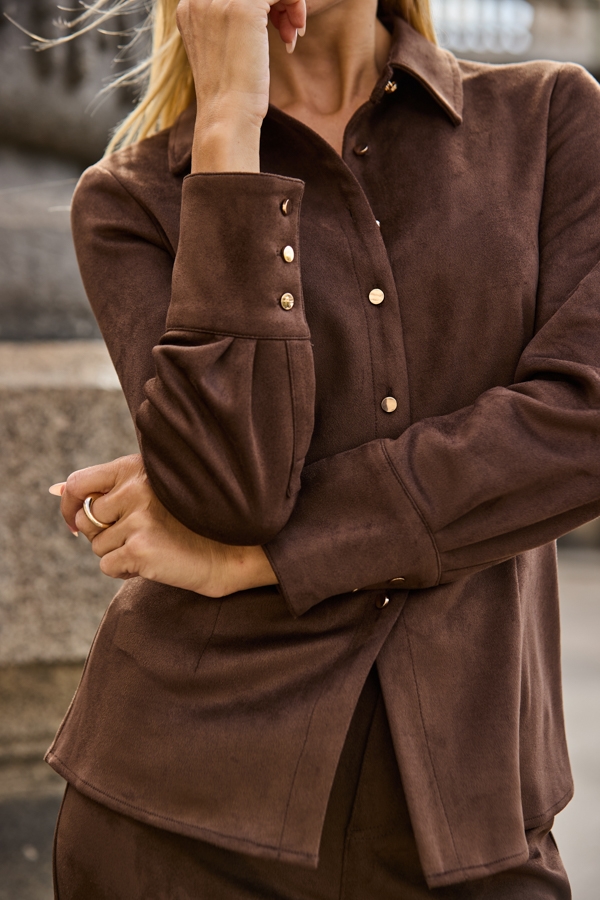 Chocolate Brown Faux Suede Shirt