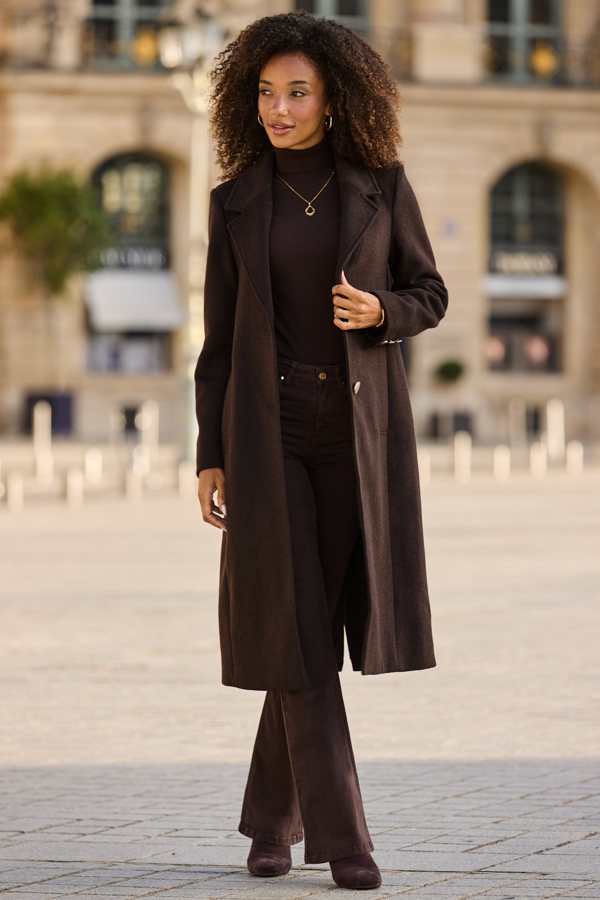 Chocolate Brown Premium Longline Wool Mix Coat