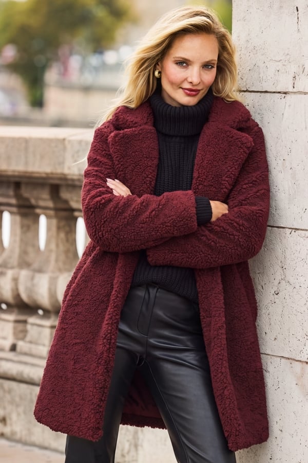 Burgundy Super Cosy Borg Coat