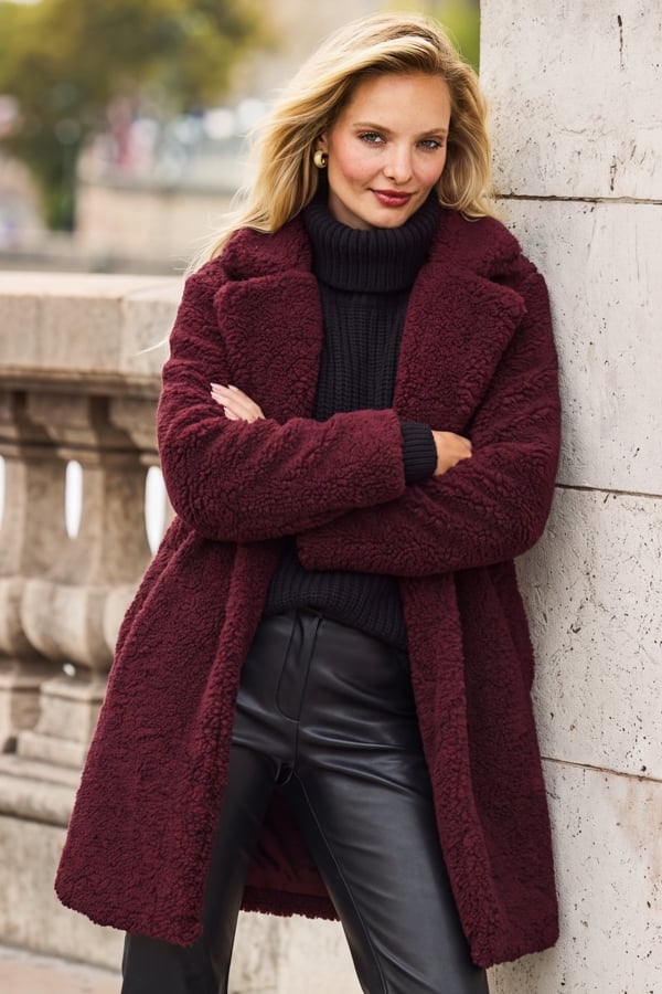 Burgundy Super Cosy Borg Coat