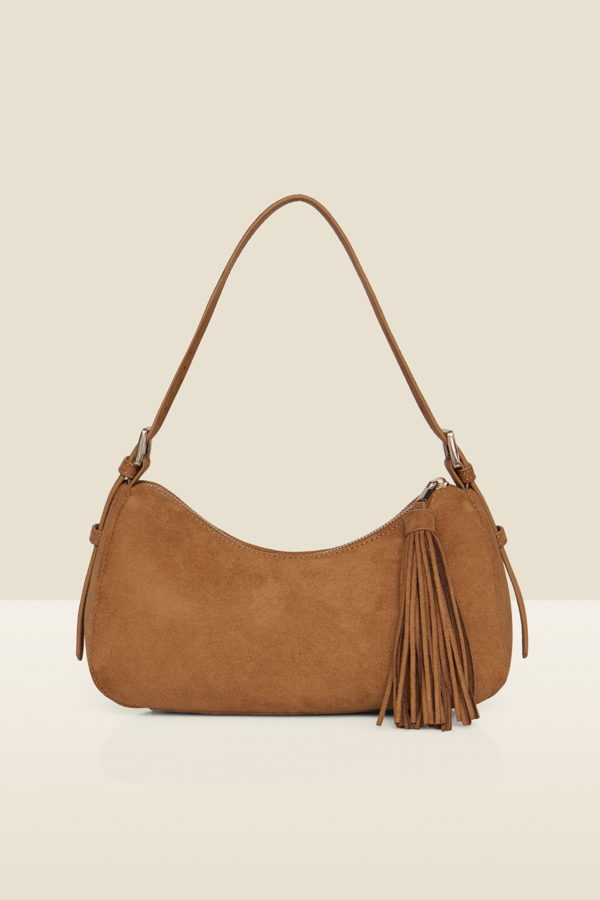 Tan Faux Suede Tassel Detail Shoulder Bag