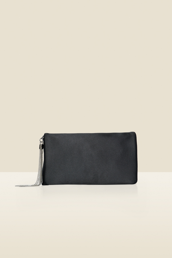 Black Satin Cross Body Bag With Diamante Tassel