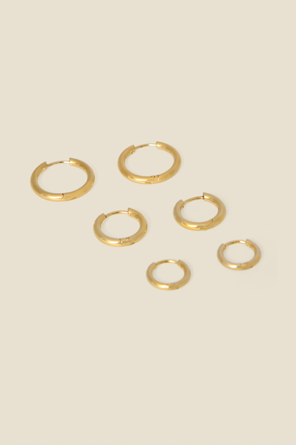Gold Set Of Three Hoop Earrings