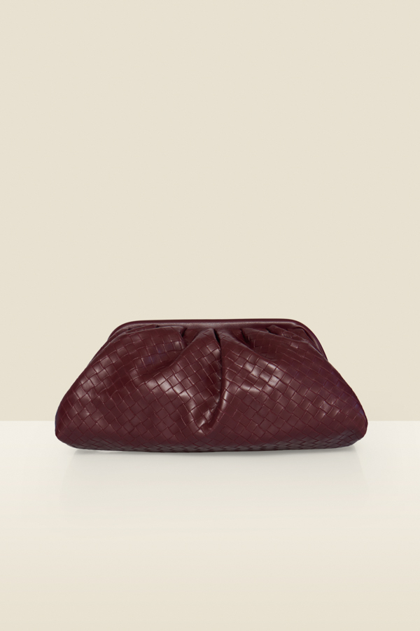 Burgundy Faux Leather Woven Clutch Bag