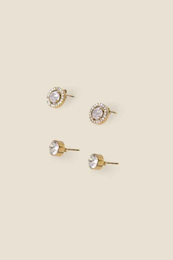 Gold Set Of Two Stud Gemstone Earrings