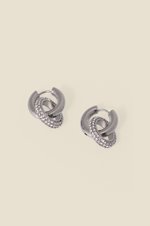 Silver Diamante Polished Link Earrings