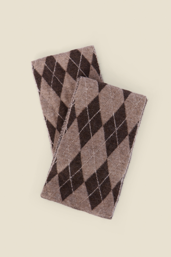 Brown Argyle Knitted Scarf