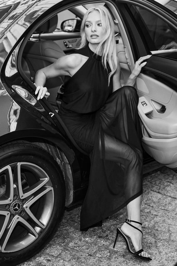 Black Mesh Halter Neck Scarf Detail Maxi Dress