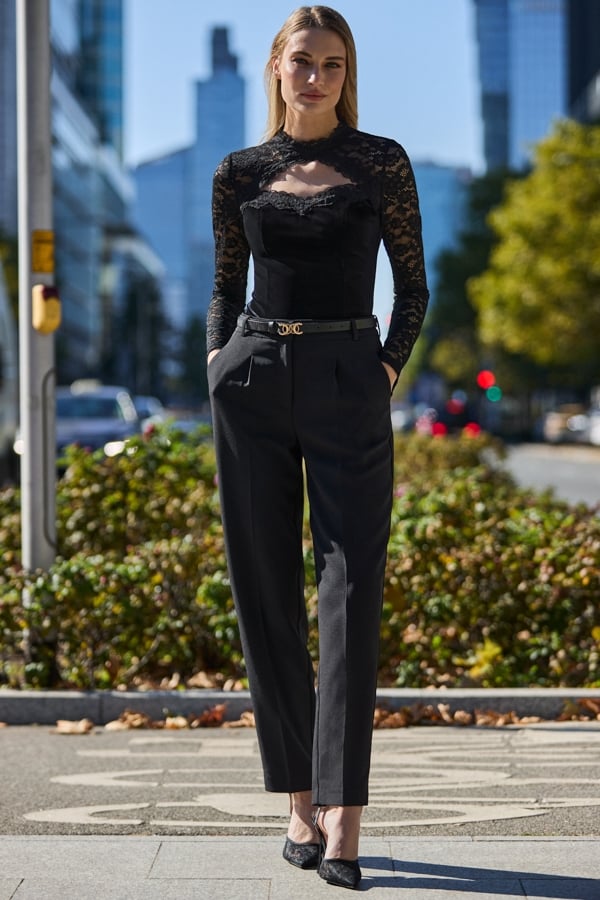 Black Tapered Carrot Leg Trousers
