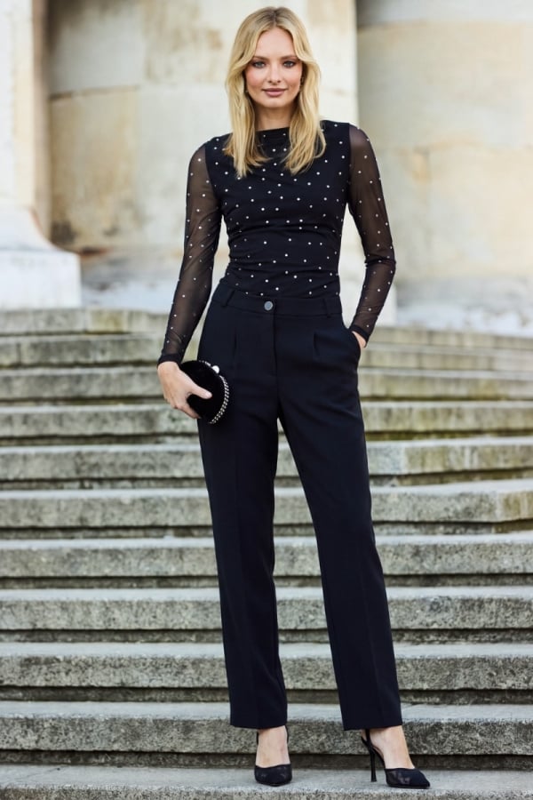 Black Tapered Carrot Leg Trousers