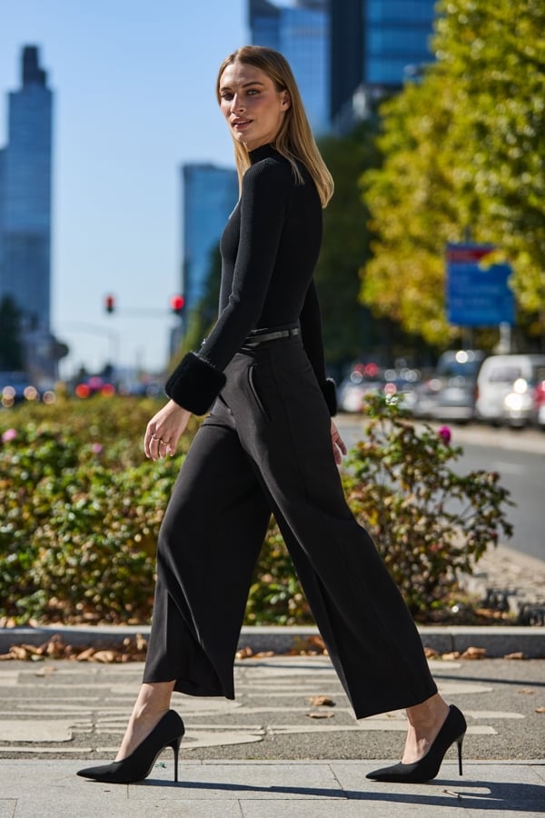 Black Belted Wide Leg Culotte Trousers