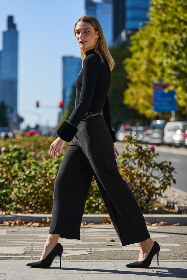 Black Belted Wide Leg Culotte Trousers