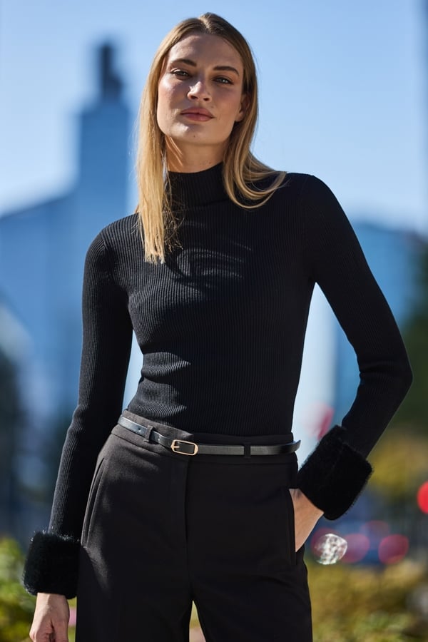 Black Faux Fur Cuff Jumper