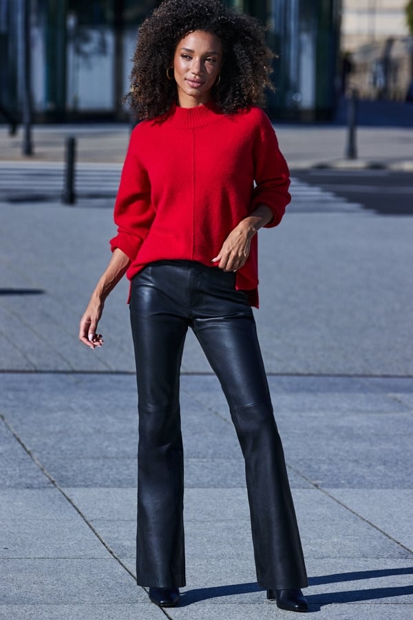 Black Leather Bootcut Trousers