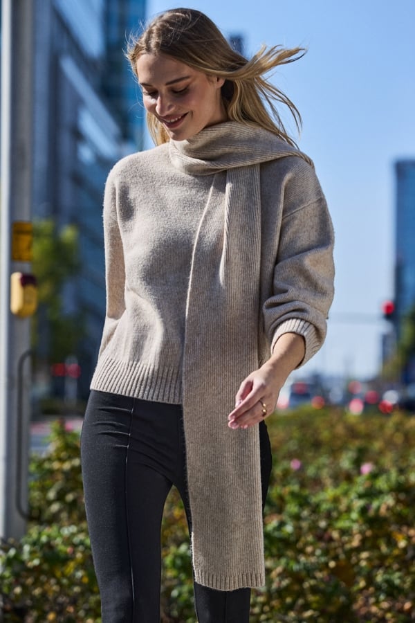 Natural Cosy Jumper With Neck Scarf