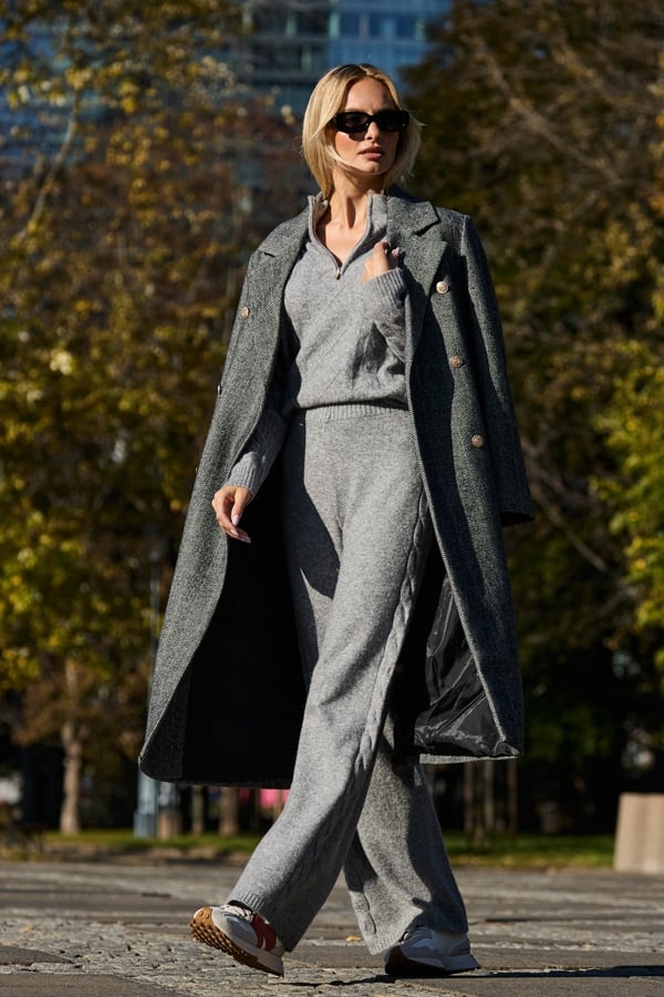 Charcoal Grey Cable Knit Wide Leg Trousers