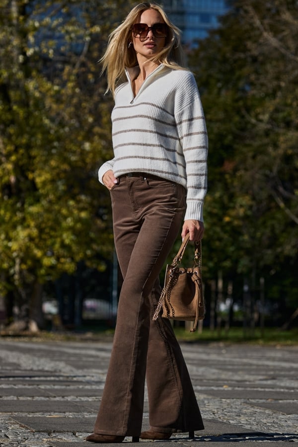 Taupe Corduroy Kick Flare Jeans