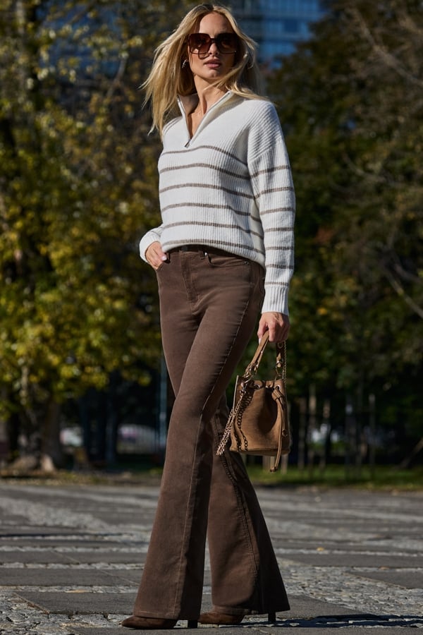 Taupe Corduroy Kick Flare Jeans