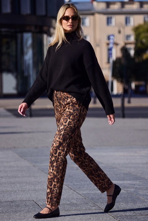 Leopard Print Tapered Leg Trousers