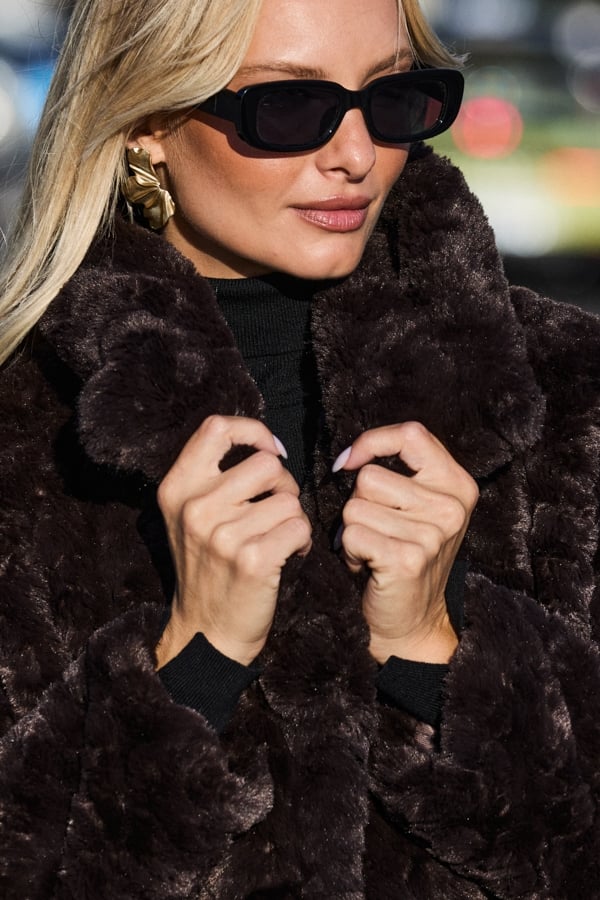 Chocolate Brown Short Faux Fur Jacket