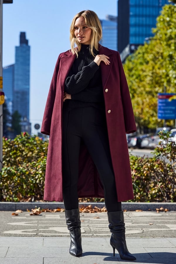 Burgundy Premium Longline Wool Mix Coat