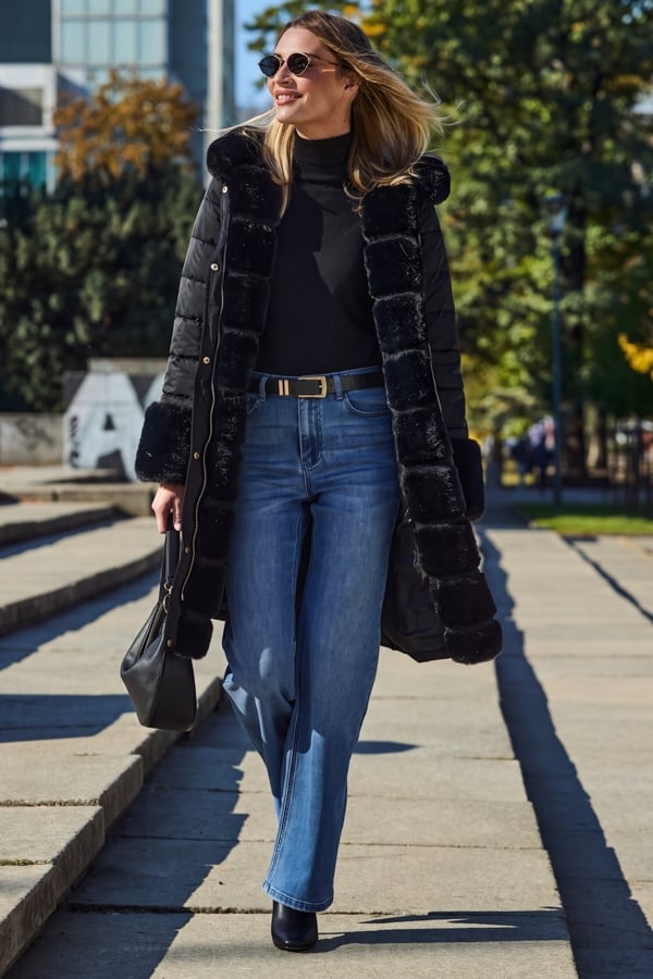 Mid Blue Slim Wide Leg Jeans