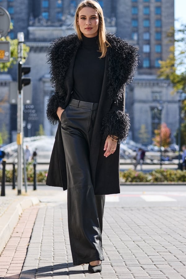Black Luxe Faux Suede & Fur Afghan Coat