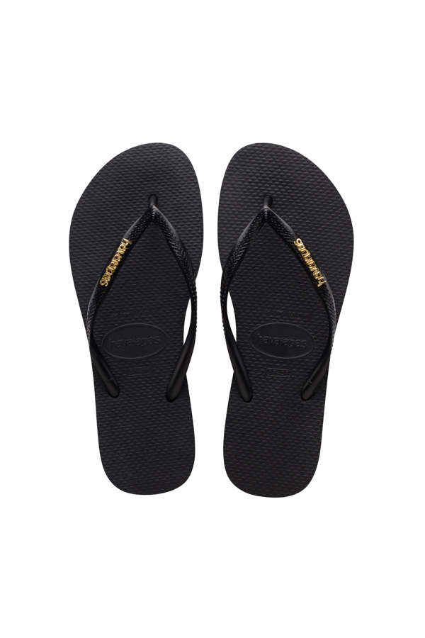 Havaianas Black & Gold Metallic Detail Slim Flip Flops