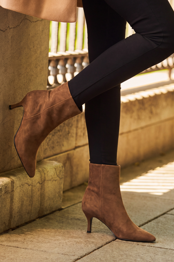 Taupe Faux Suede Mid Stiletto Heel Ankle Boots