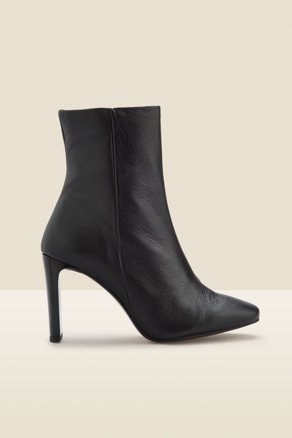 Riley Black Leather Slim Heel Ankle Boot