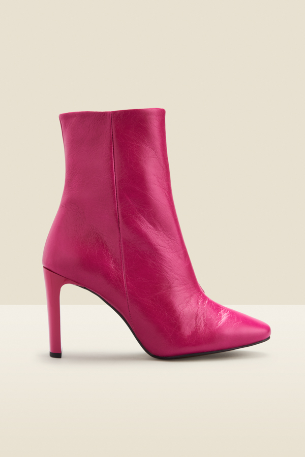 Riley Hot Pink Leather Slim Heel Ankle Boot