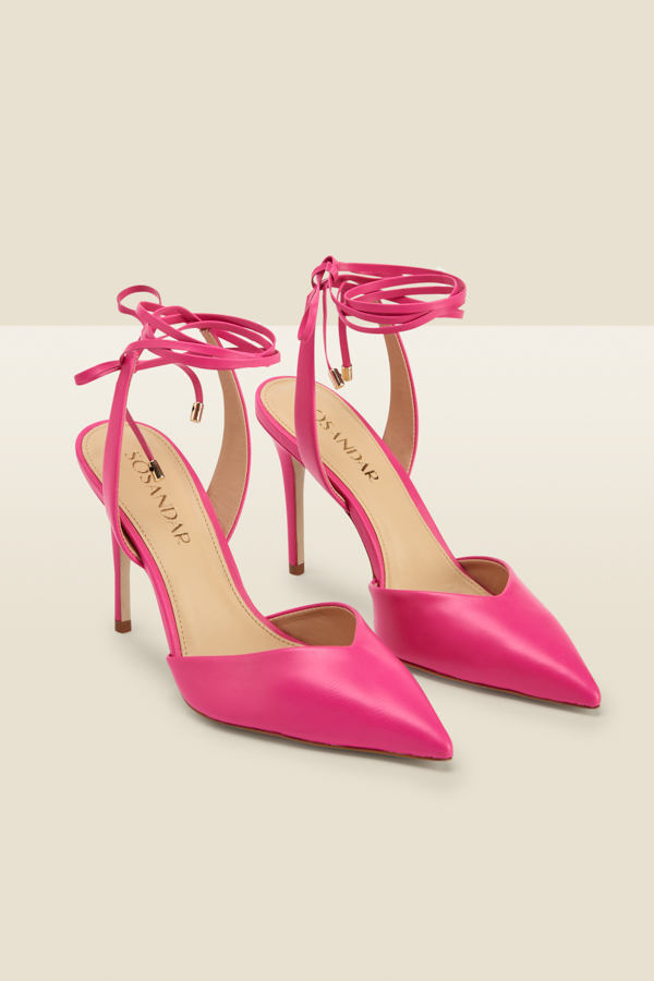 Valeria Hot Pink Leather Pointed Toe Court With Ankle Wrap