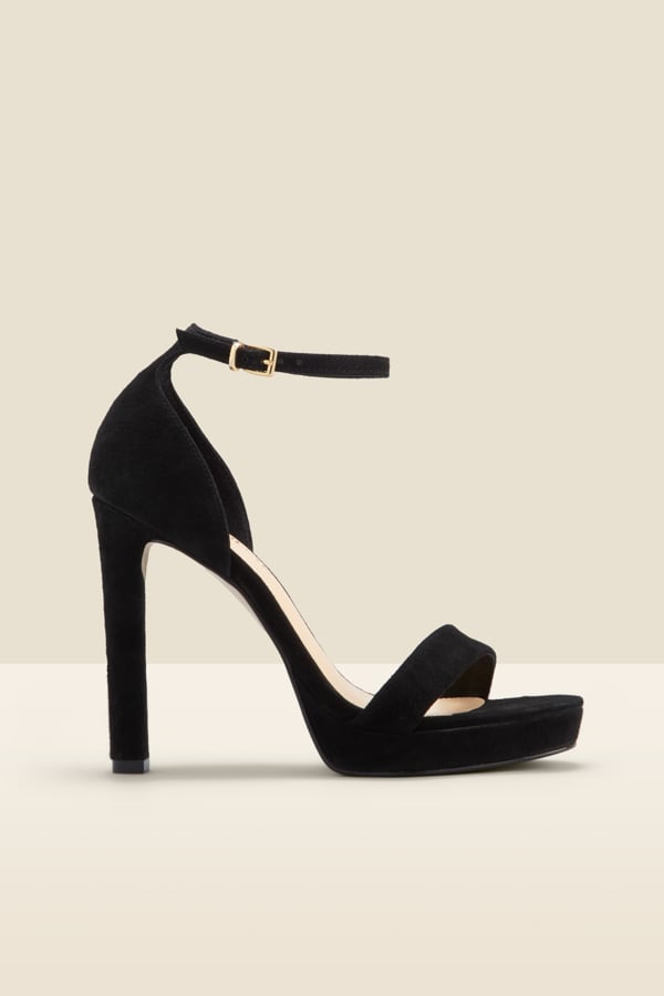 Serene Black Leather Barely There Platform Heels