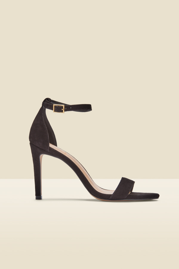 Nia Black Suede Barely There High Heel Sandal (9.5cm Heel)