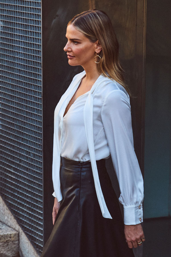 Ivory Tie Neck Cuff Detail Blouse