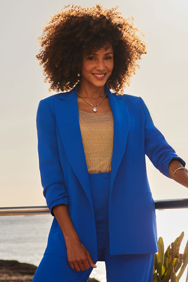 Cobalt Blue Ruched Sleeve Longline Blazer