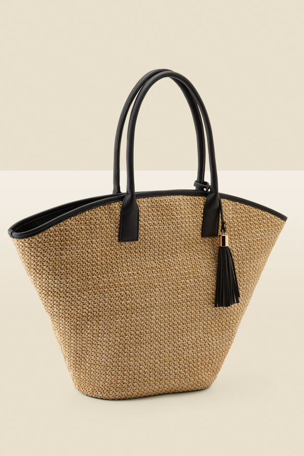 Natural Raffia Tassel Detail Tote Bag