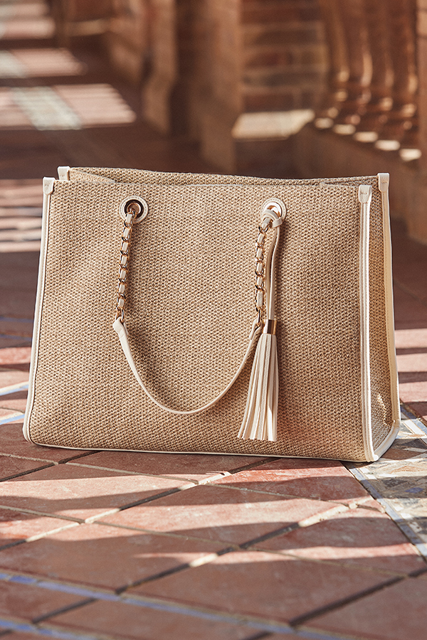 Natural Tassel Detail Raffia Tote Bag