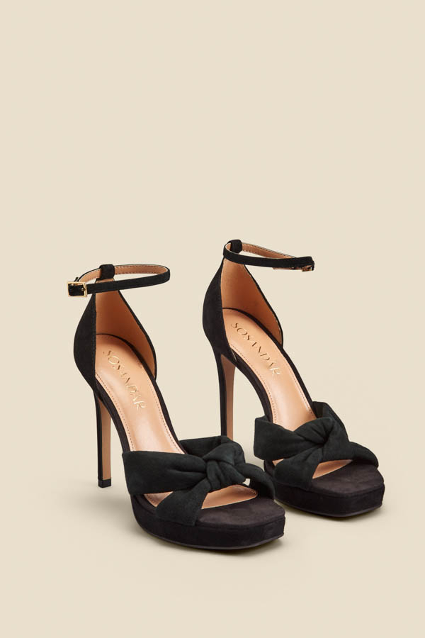 Black Nubuck Leather Knot Detail Platform Heel